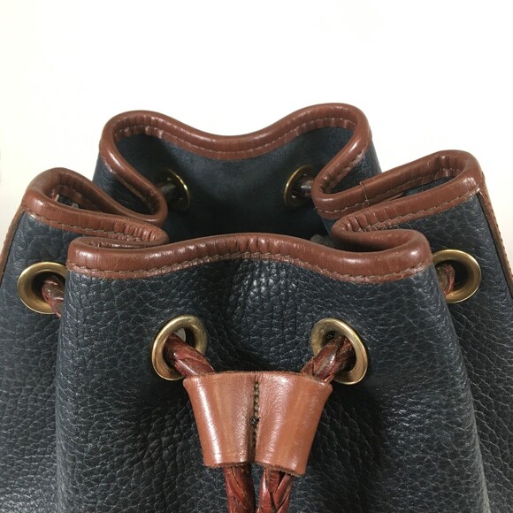 Dooney Bourke AWL Pebbled Leather Drawstring Hobo Bucket Navy Brown Shoulder Bag - Picture 5 of 16